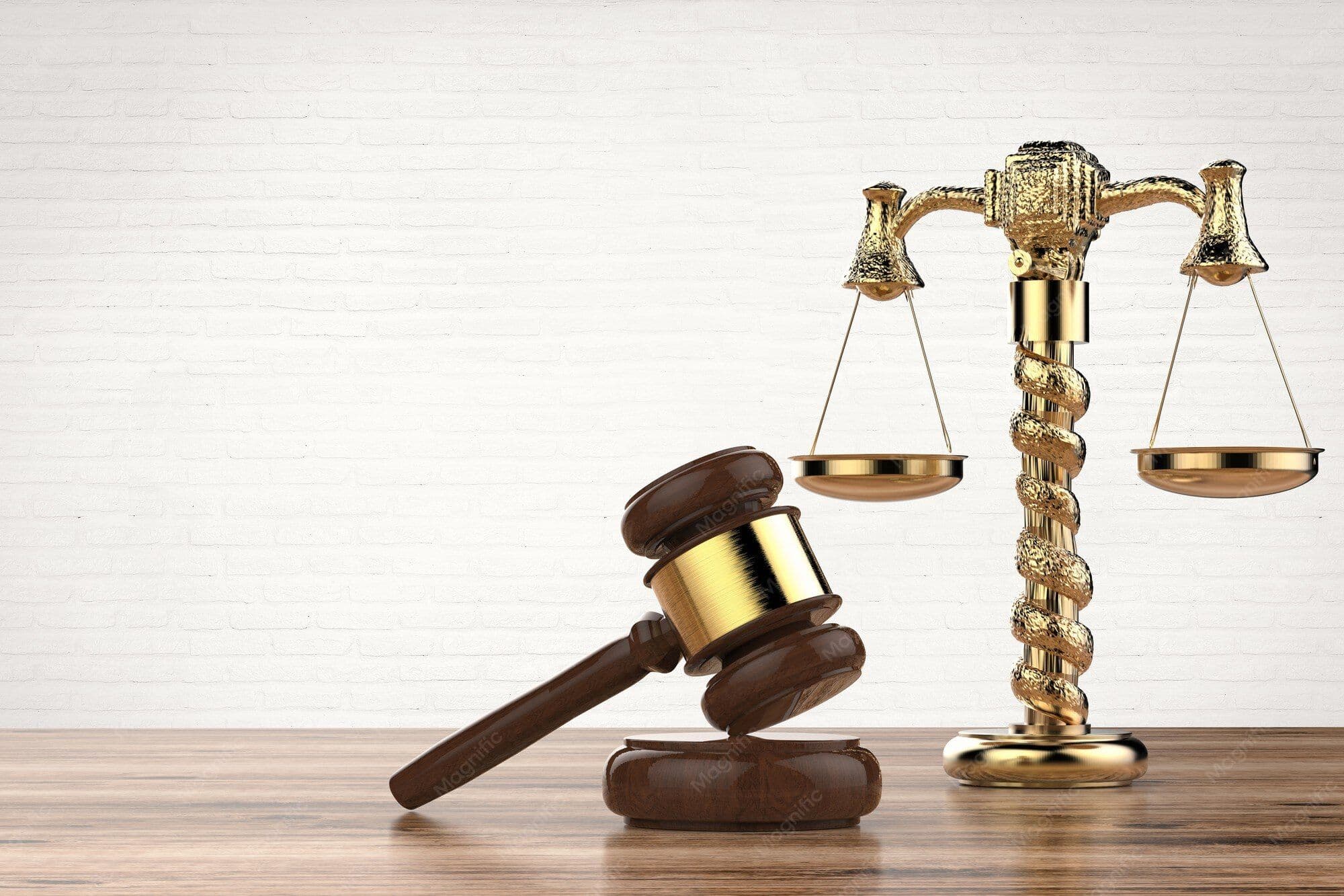 Arte comemorativa do Dia Mundial da Lei com elementos que representam a justiça, como o martelo e a balança, acompanhada de mensagem sobre a importância das leis para a garantia dos direitos e da democracia.