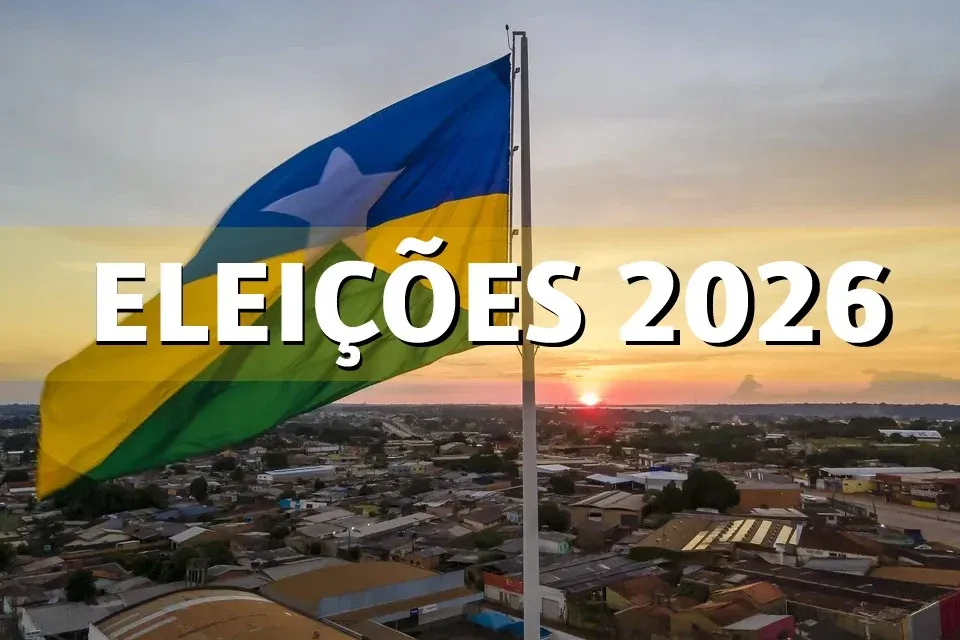 Arte sobre as eleições de 2026 em Rondônia, destacando a disputa por duas vagas ao Senado Federal e a participação de diferentes candidatos e partidos.